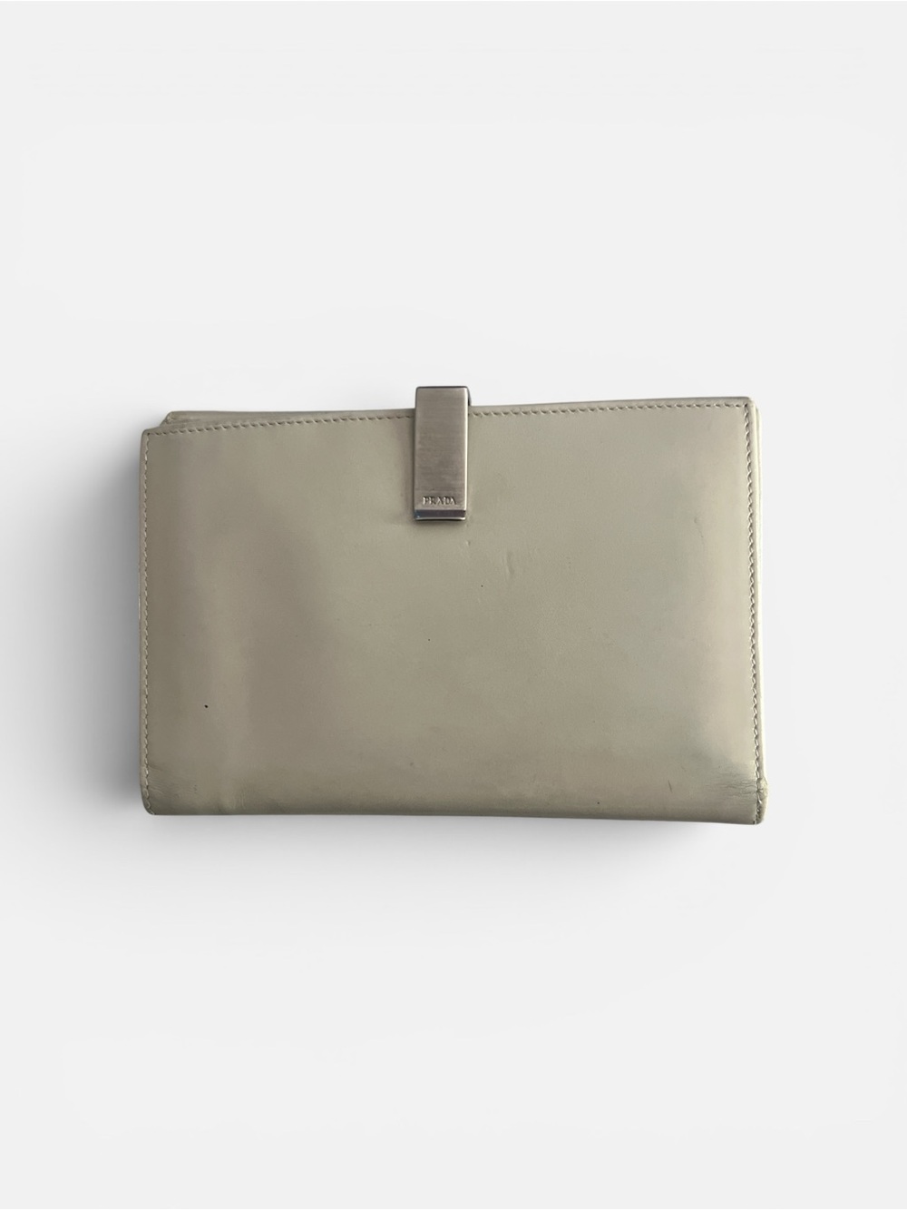 Prada Leather Envelope Clutch — Light Beige
